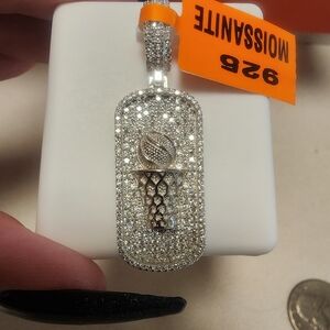 Sterling Silver Rhodium Plated Moissanite Basketball Pendant